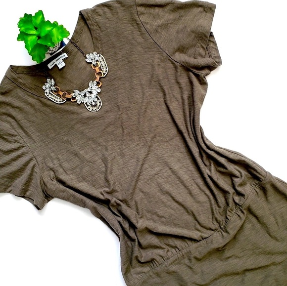 James Perse Short Sleeve Blouson Dress Green Ruched Size Large NWT - Picture 3 of 10